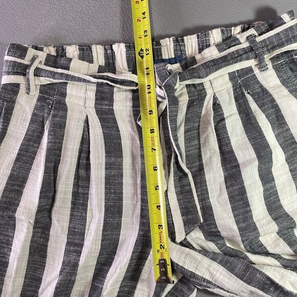 INDIGO RISING Pants Linen Striped Pleated Smocked Waist Wide Leg Womens L Black - Picture 6 of 10